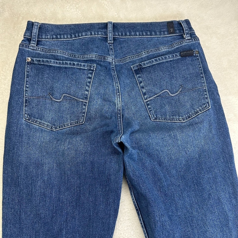 7 For All Mankind Adrien Straight Leg Jeans Mens 33 Blue Denim Whisker Stretch - Picture 4 of 14